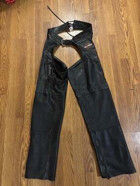 Harley Davidson Black Leather Biker Motorcycle Pants/ Chaps